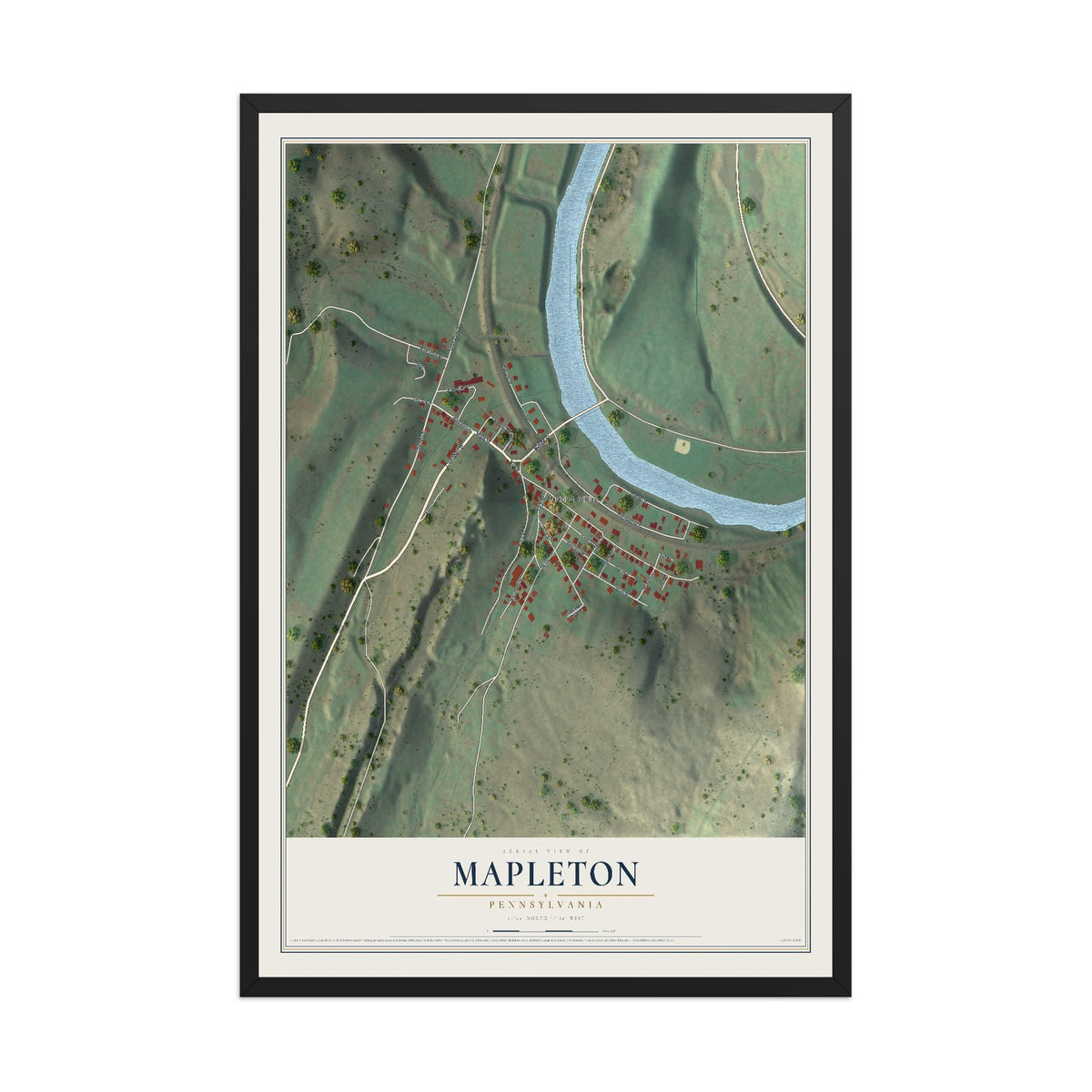 Map of Mapleton, Pennsylvania, 12 x 18 inch print in a black wood frame