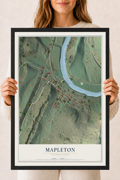 Map of Mapleton, Pennsylvania, 18 x 24 inch print in a black wood frame