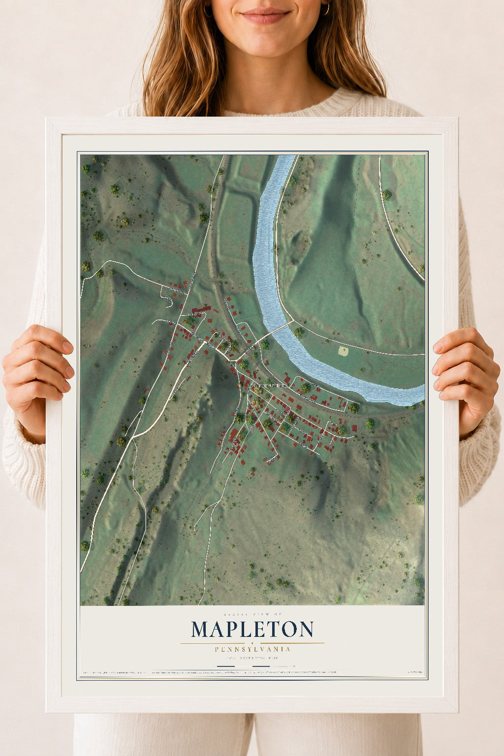 Map of Mapleton, Pennsylvania, 18 x 24 inch print in a white wood frame