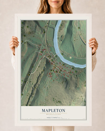 Map of Mapleton, Pennsylvania, 24 x 36 inch print in a white wood frame