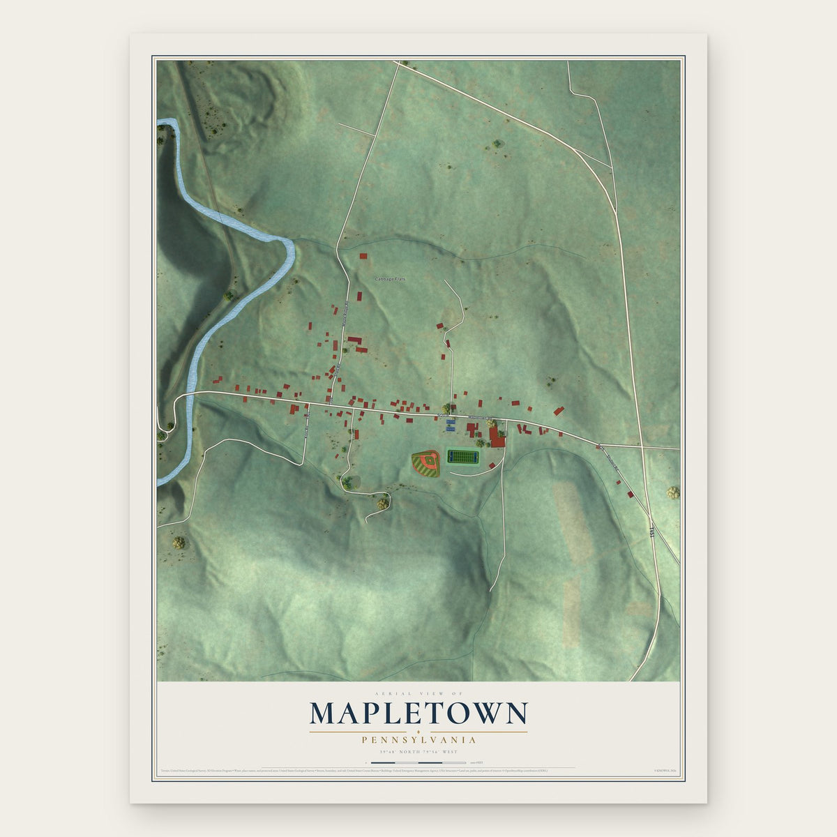 Mapletown, Pennsylvania map print, the full design