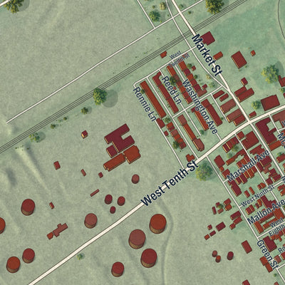 Second close-up of the map of Marcus Hook, Pennsylvania print showing more streets and buildings