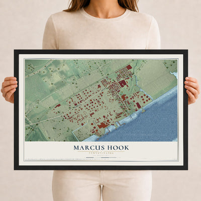 Map of Marcus Hook, Pennsylvania, 12 x 18 inch print in a black wood frame