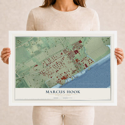 Map of Marcus Hook, Pennsylvania, 12 x 18 inch print in a white wood frame