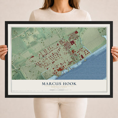 Map of Marcus Hook, Pennsylvania, 18 x 24 inch print in a black wood frame