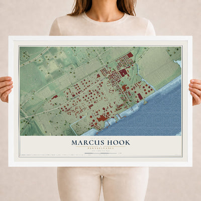 Map of Marcus Hook, Pennsylvania, 18 x 24 inch print in a white wood frame