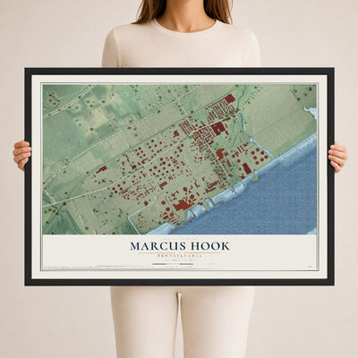Map of Marcus Hook, Pennsylvania, 24 x 36 inch print in a black wood frame