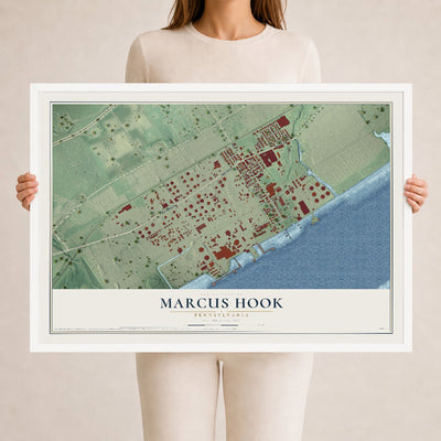 Map of Marcus Hook, Pennsylvania, 24 x 36 inch print in a white wood frame
