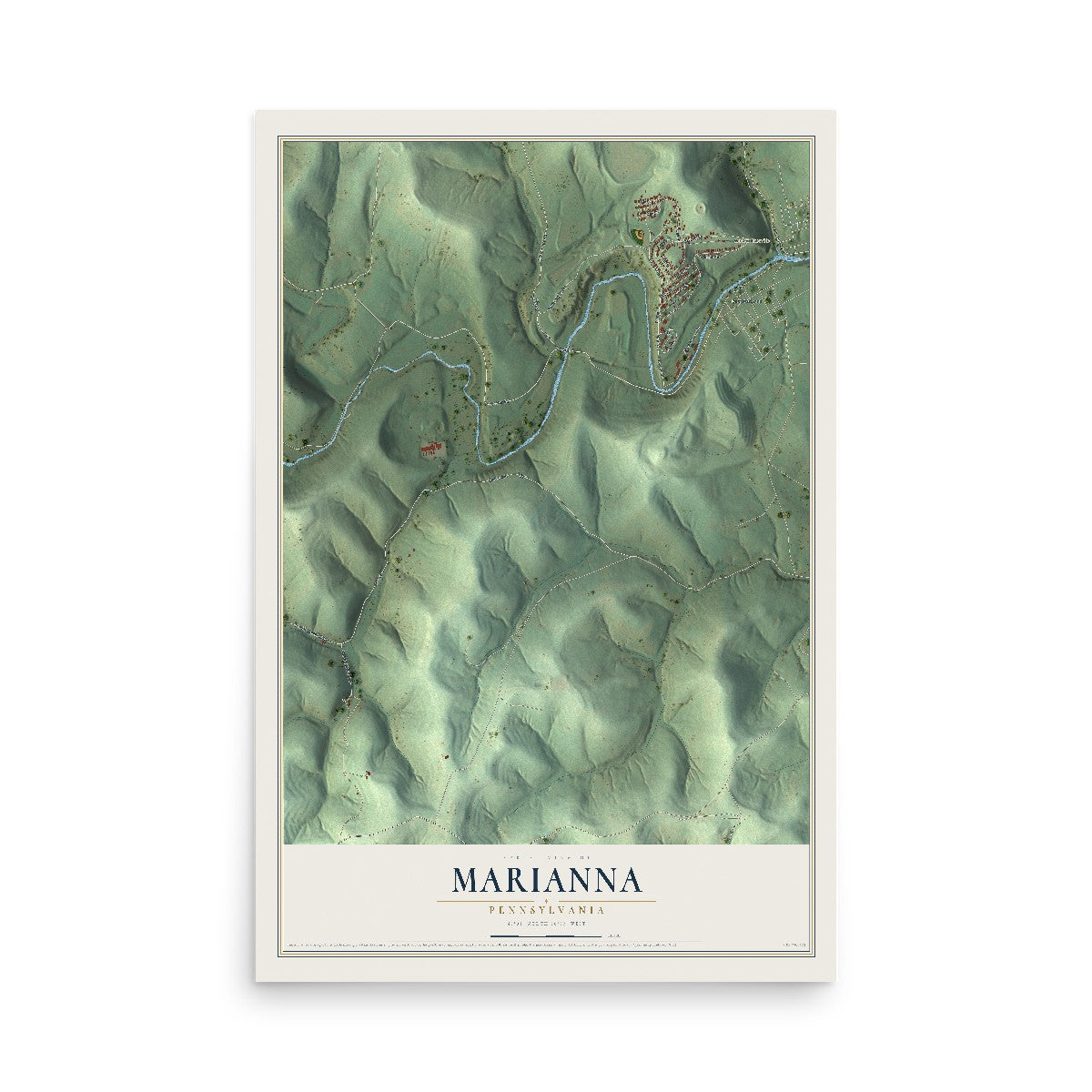 Map of Marianna, Pennsylvania, 12 x 18 inch unframed archival matte print