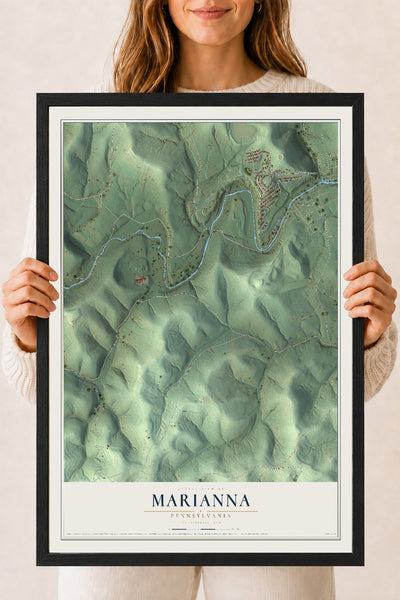 Map of Marianna, Pennsylvania, 18 x 24 inch print in a black wood frame