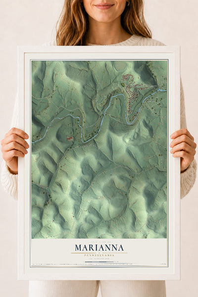 Map of Marianna, Pennsylvania, 18 x 24 inch print in a white wood frame