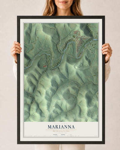 Map of Marianna, Pennsylvania, 24 x 36 inch print in a black wood frame