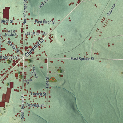 Close-up of the map of Marienville, Pennsylvania print showing street and building detail