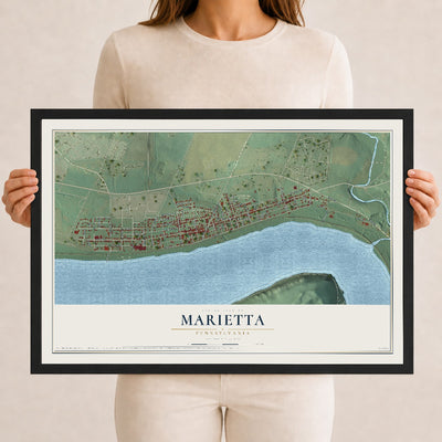 Map of Marietta, Pennsylvania, 12 x 18 inch print in a black wood frame