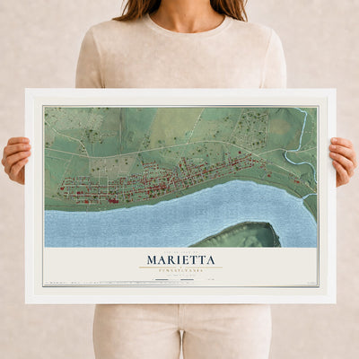 Map of Marietta, Pennsylvania, 12 x 18 inch print in a white wood frame