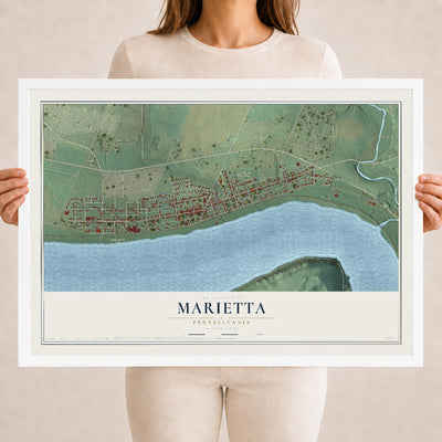 Map of Marietta, Pennsylvania, 18 x 24 inch print in a white wood frame