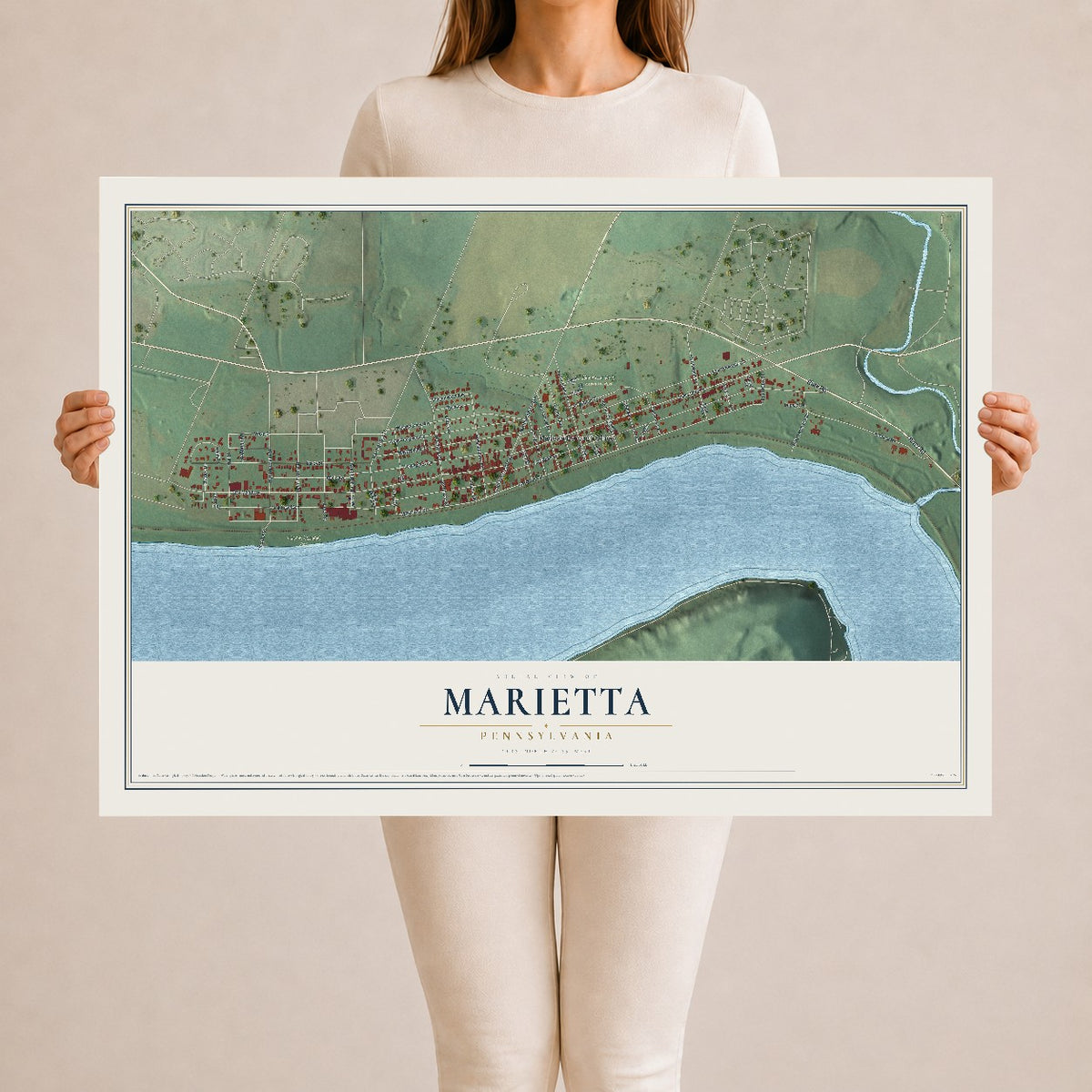 Map of Marietta, Pennsylvania, 24 x 36 inch unframed archival matte print