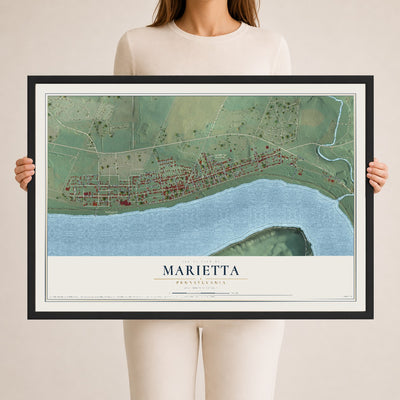 Map of Marietta, Pennsylvania, 24 x 36 inch print in a black wood frame