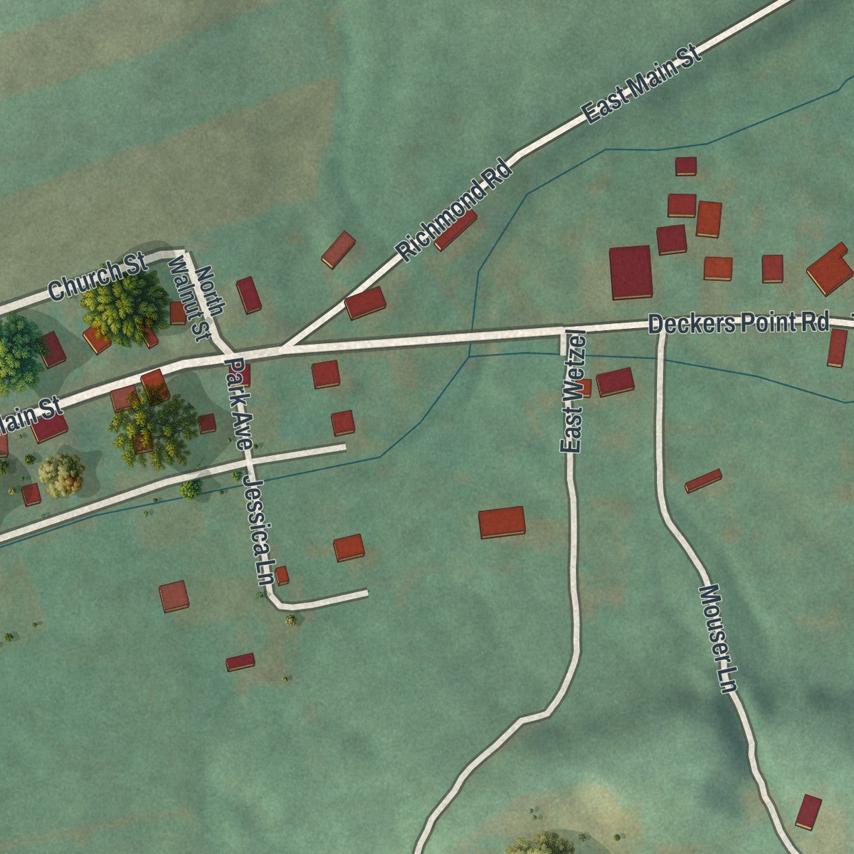Second close-up of the map of Marion Center, Pennsylvania print showing more streets and buildings