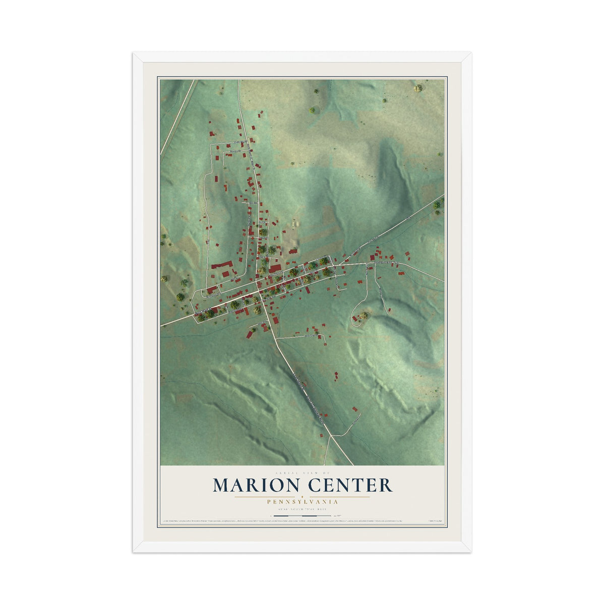 Map of Marion Center, Pennsylvania, 12 x 18 inch print in a white wood frame