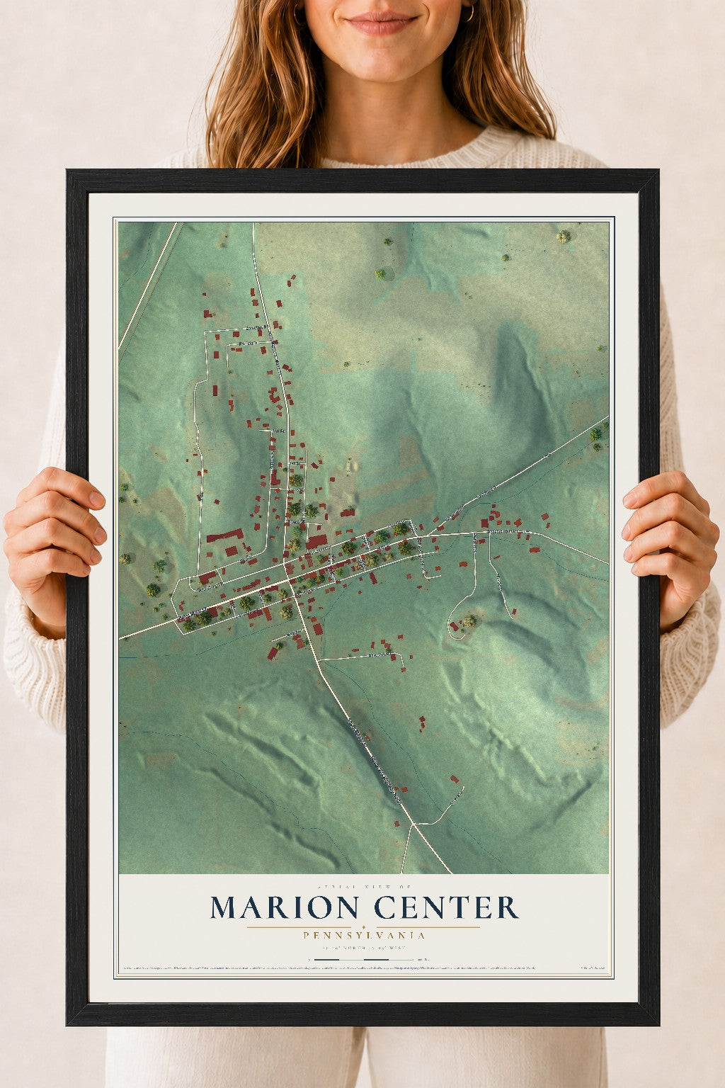 Map of Marion Center, Pennsylvania, 18 x 24 inch print in a black wood frame