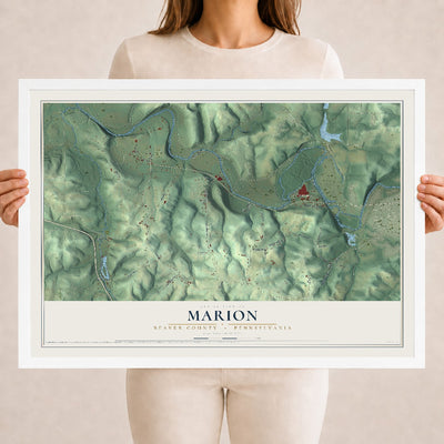 Map of Marion, Beaver County, Pennsylvania, 18 x 24 inch print in a white wood frame