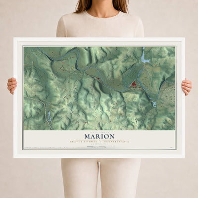 Map of Marion, Beaver County, Pennsylvania, 24 x 36 inch print in a white wood frame