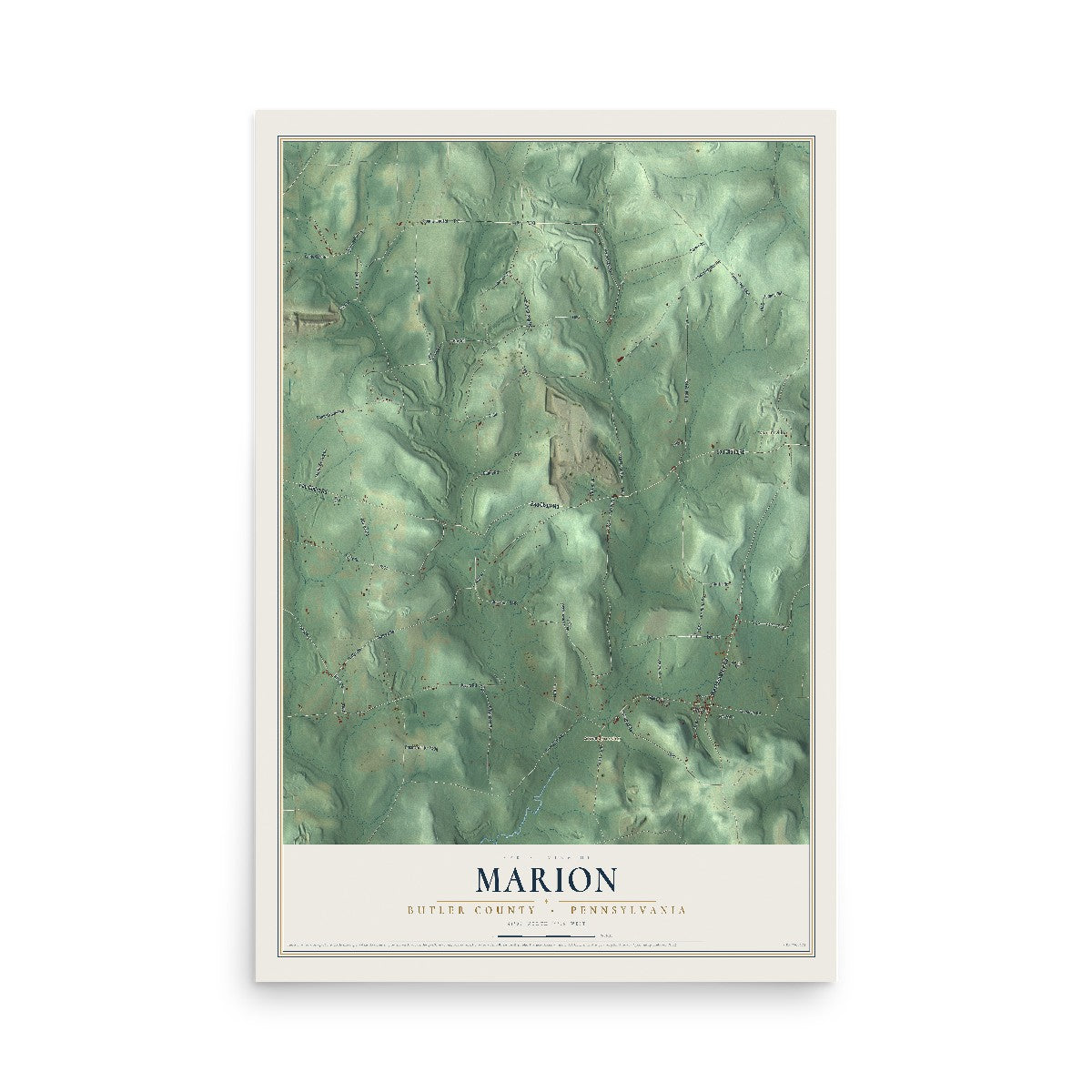 Map of Marion, Butler County, Pennsylvania, 12 x 18 inch unframed archival matte print