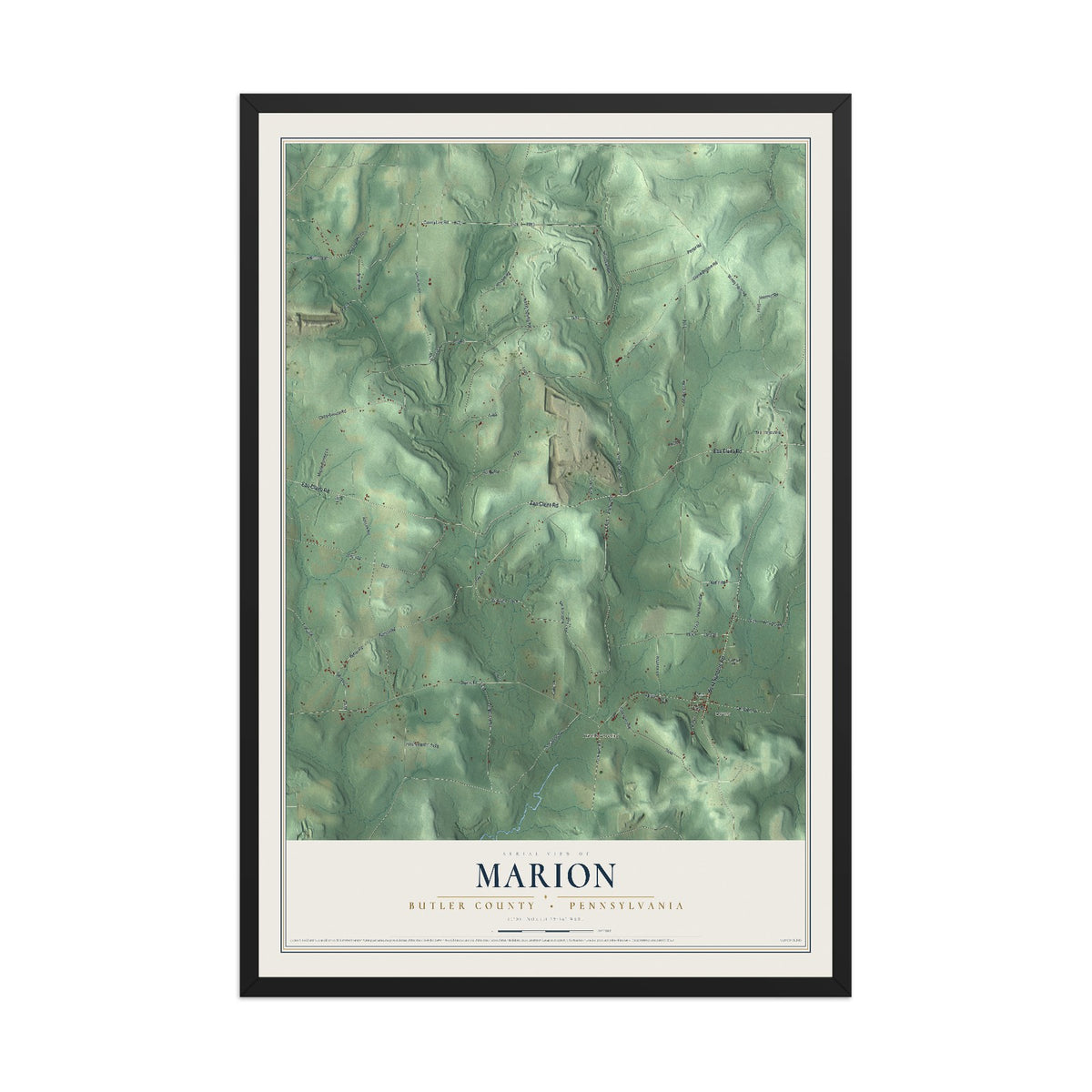 Map of Marion, Butler County, Pennsylvania, 12 x 18 inch print in a black wood frame
