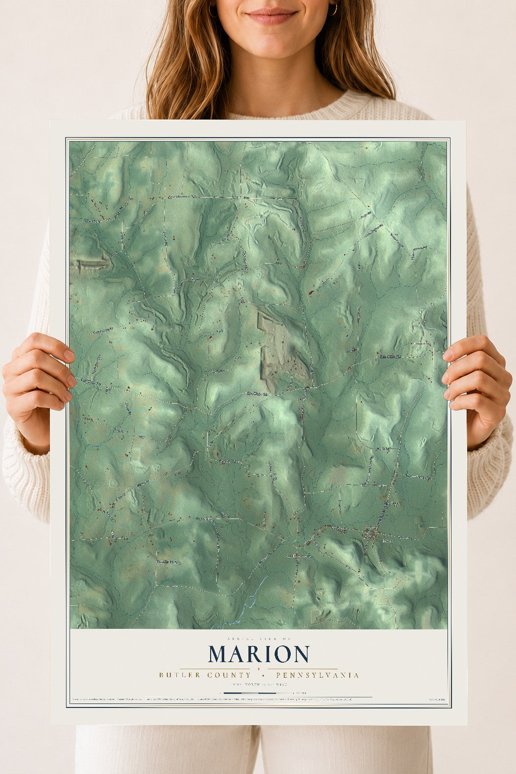 Map of Marion, Butler County, Pennsylvania, 18 x 24 inch unframed archival matte print