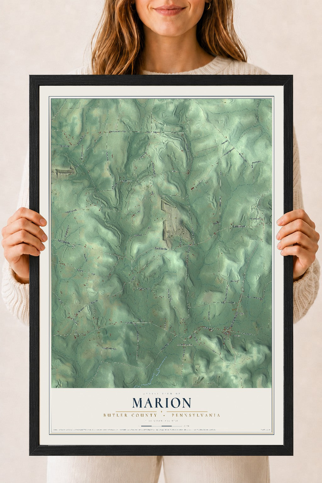 Map of Marion, Butler County, Pennsylvania, 18 x 24 inch print in a black wood frame