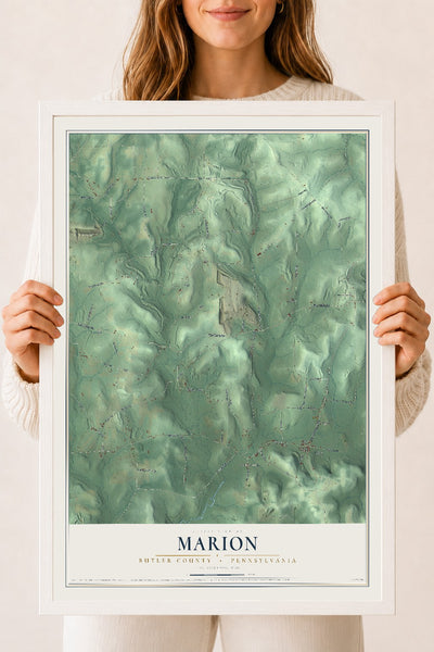Map of Marion, Butler County, Pennsylvania, 18 x 24 inch print in a white wood frame