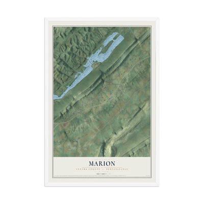 Map of Marion, Centre County, Pennsylvania, 12 x 18 inch print in a white wood frame