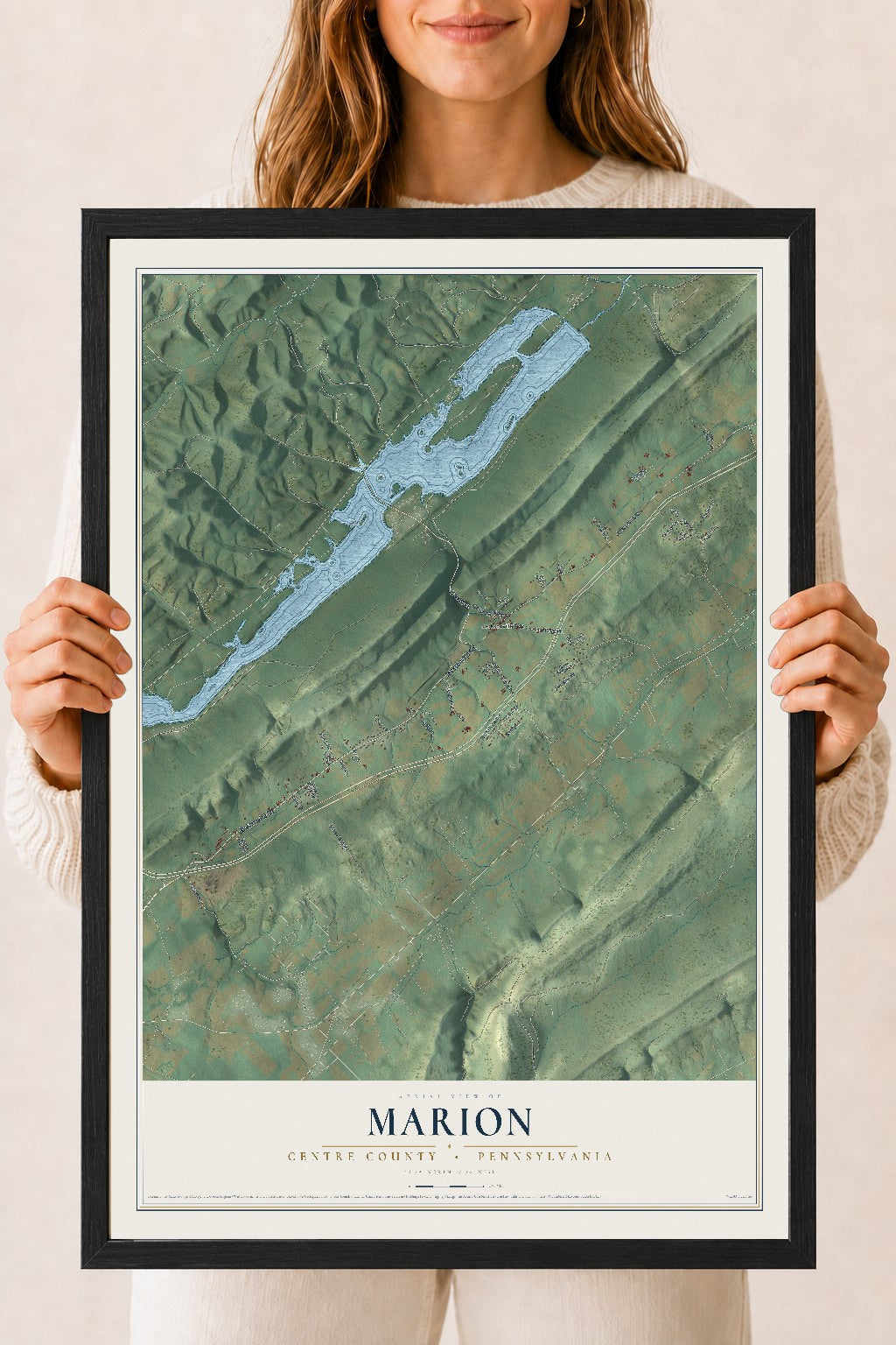 Map of Marion, Centre County, Pennsylvania, 18 x 24 inch print in a black wood frame