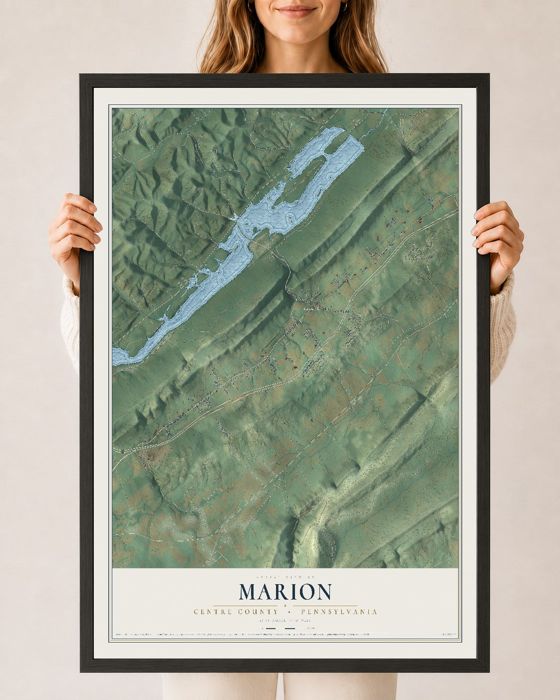Map of Marion, Centre County, Pennsylvania, 24 x 36 inch print in a black wood frame