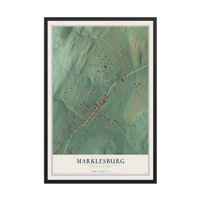 Map of Marklesburg, Pennsylvania, 12 x 18 inch print in a black wood frame