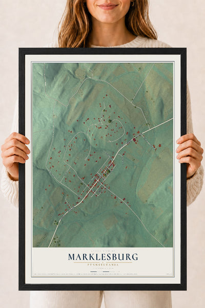 Map of Marklesburg, Pennsylvania, 18 x 24 inch print in a black wood frame