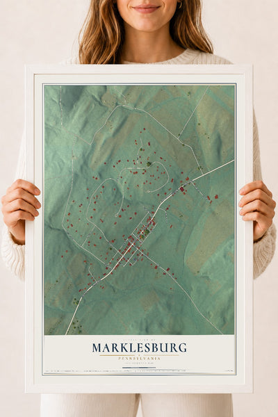 Map of Marklesburg, Pennsylvania, 18 x 24 inch print in a white wood frame