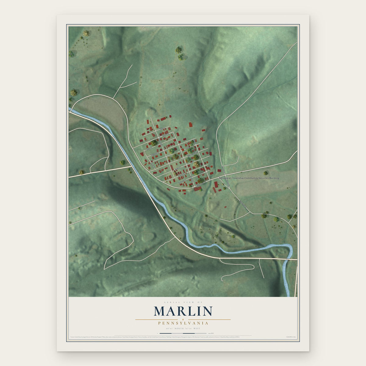 Marlin, Pennsylvania map print, the full design