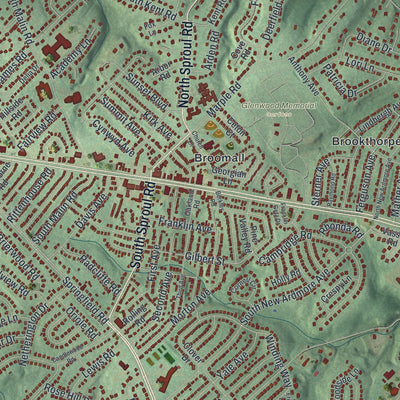 Close-up of the map of Marple, Pennsylvania print showing street and building detail