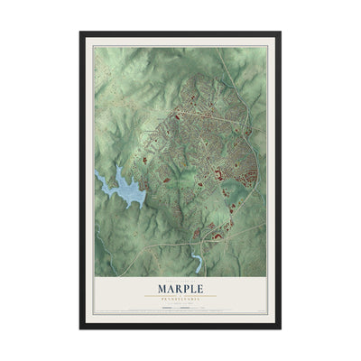 Map of Marple, Pennsylvania, 12 x 18 inch print in a black wood frame
