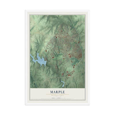 Map of Marple, Pennsylvania, 12 x 18 inch print in a white wood frame