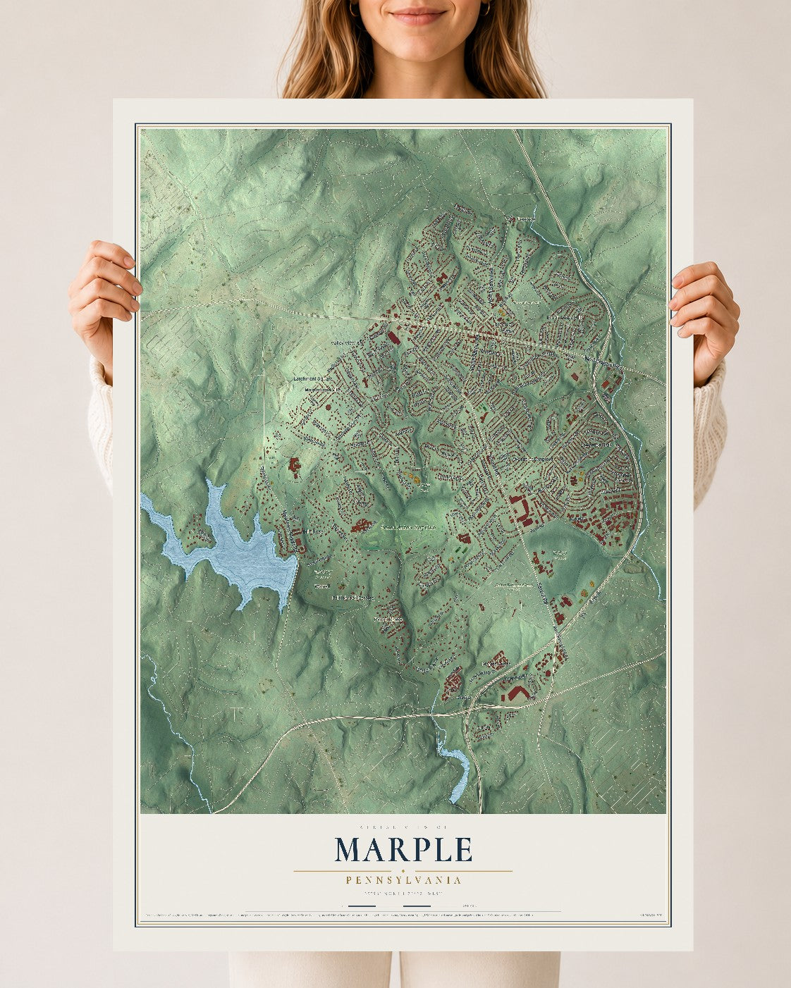 Map of Marple, Pennsylvania, 24 x 36 inch unframed archival matte print