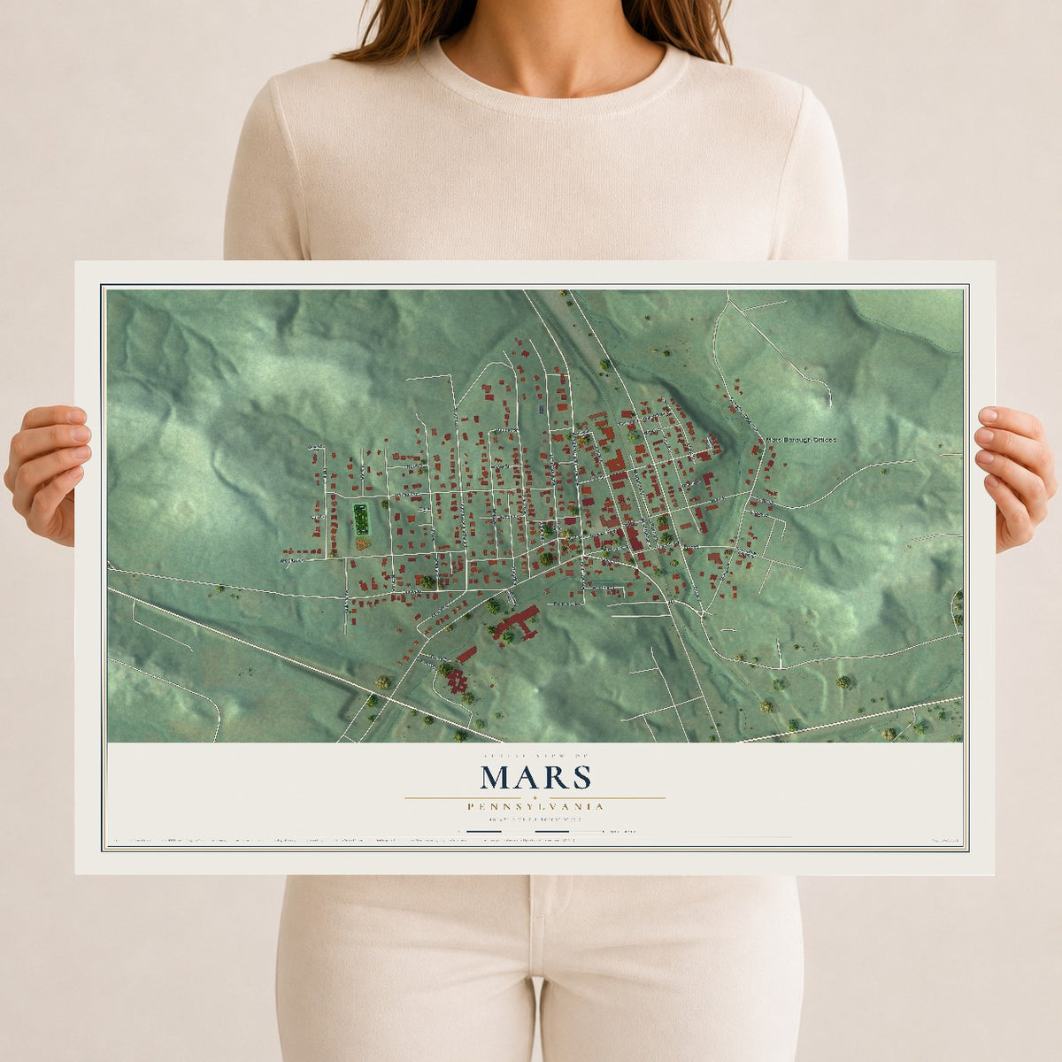 Map of Mars, Pennsylvania, 12 x 18 inch unframed archival matte print