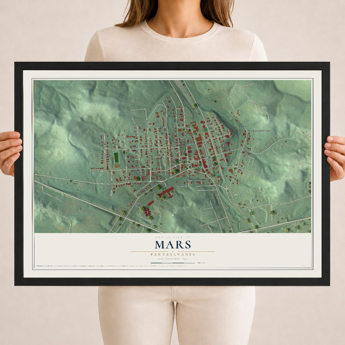 Map of Mars, Pennsylvania, 18 x 24 inch print in a black wood frame