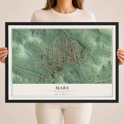 Map of Mars, Pennsylvania, 18 x 24 inch print in a black wood frame