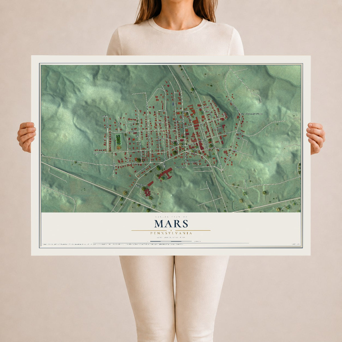 Map of Mars, Pennsylvania, 24 x 36 inch unframed archival matte print