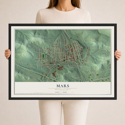Map of Mars, Pennsylvania, 24 x 36 inch print in a black wood frame
