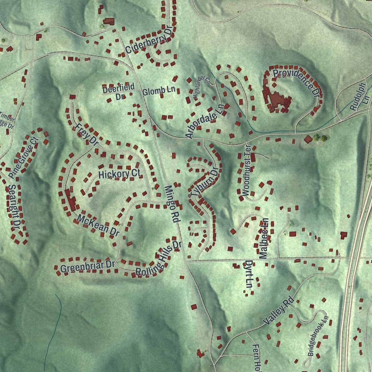 Close-up of the map of Marshall, Pennsylvania print showing street and building detail