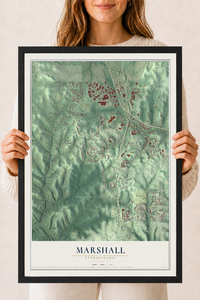 Map of Marshall, Pennsylvania, 18 x 24 inch print in a black wood frame